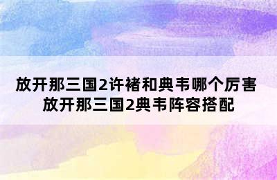 放开那三国2许褚和典韦哪个厉害 放开那三国2典韦阵容搭配